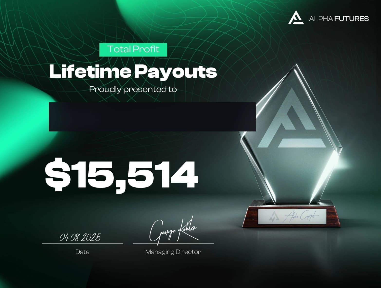 Alpha Futures — $15,514